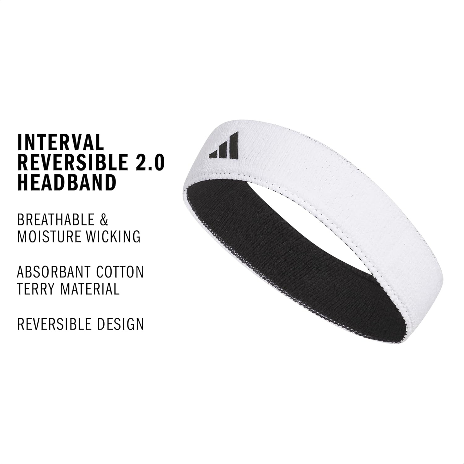 image:imageAdidas Unisex Interval Reversible Headband Athletic Sports SweatbandWhiteBlack