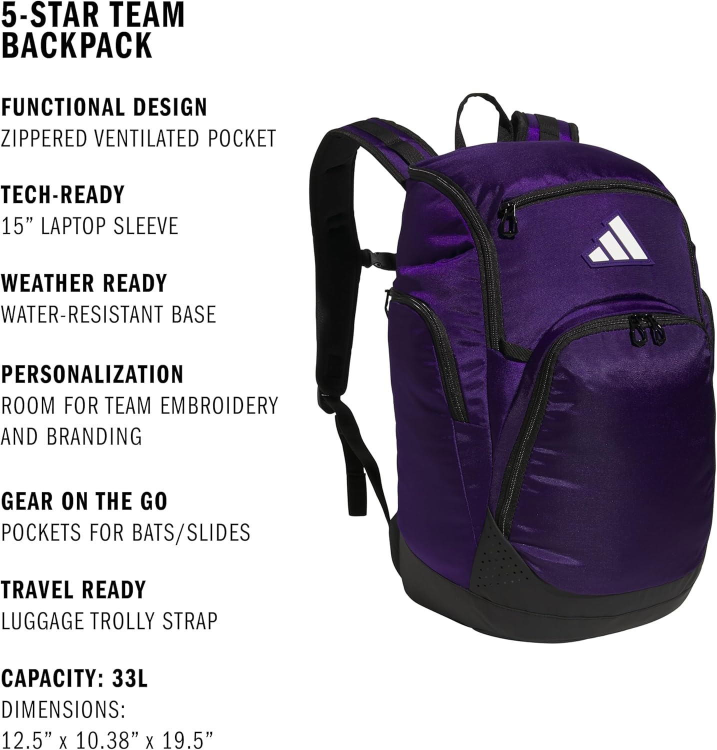 image:imageadidas 5Star Team Sports Backpack 33LTeam Collegiate Purple