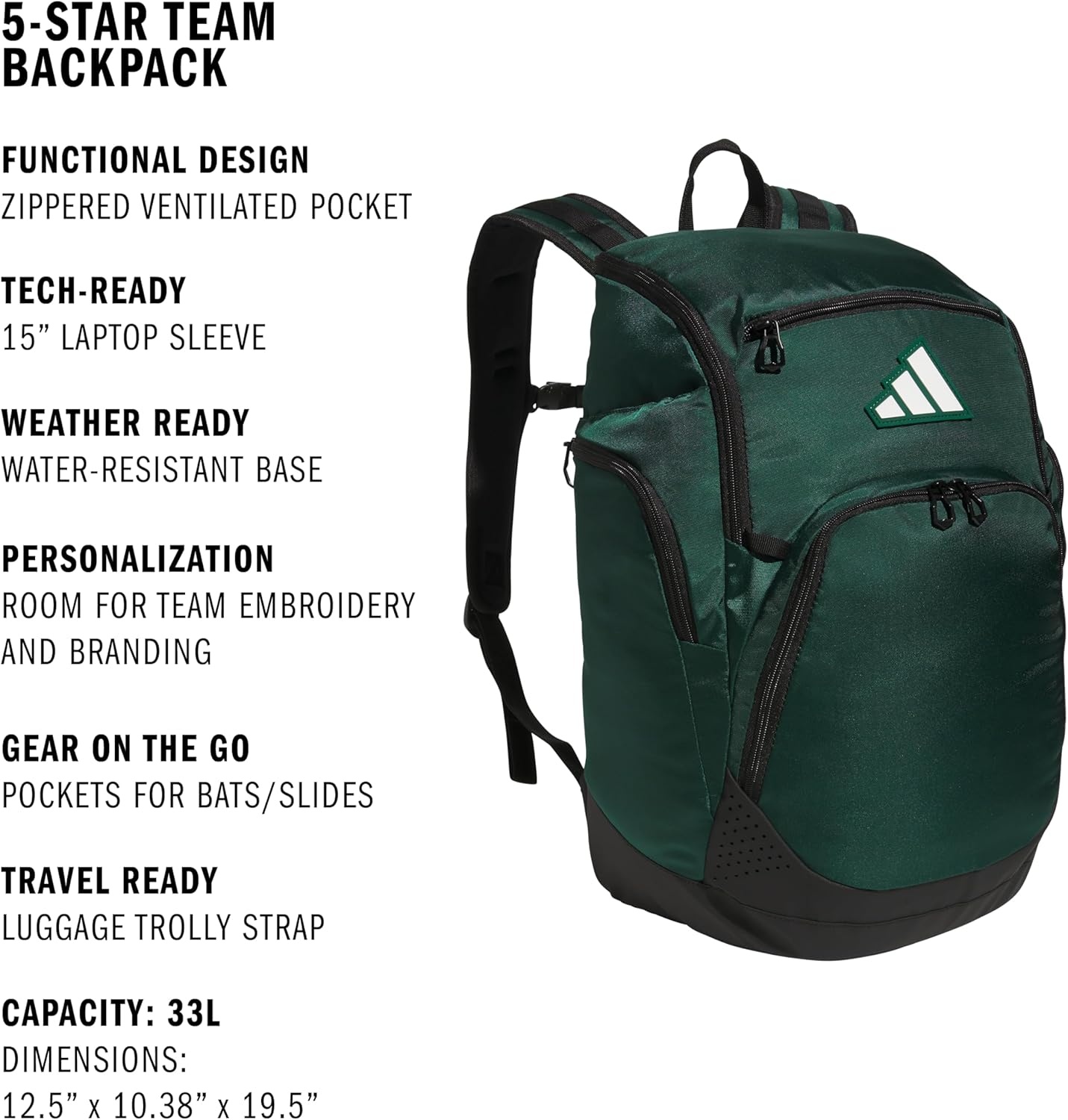 image:imageadidas 5Star Team Sports Backpack 33LTeam Dark Green