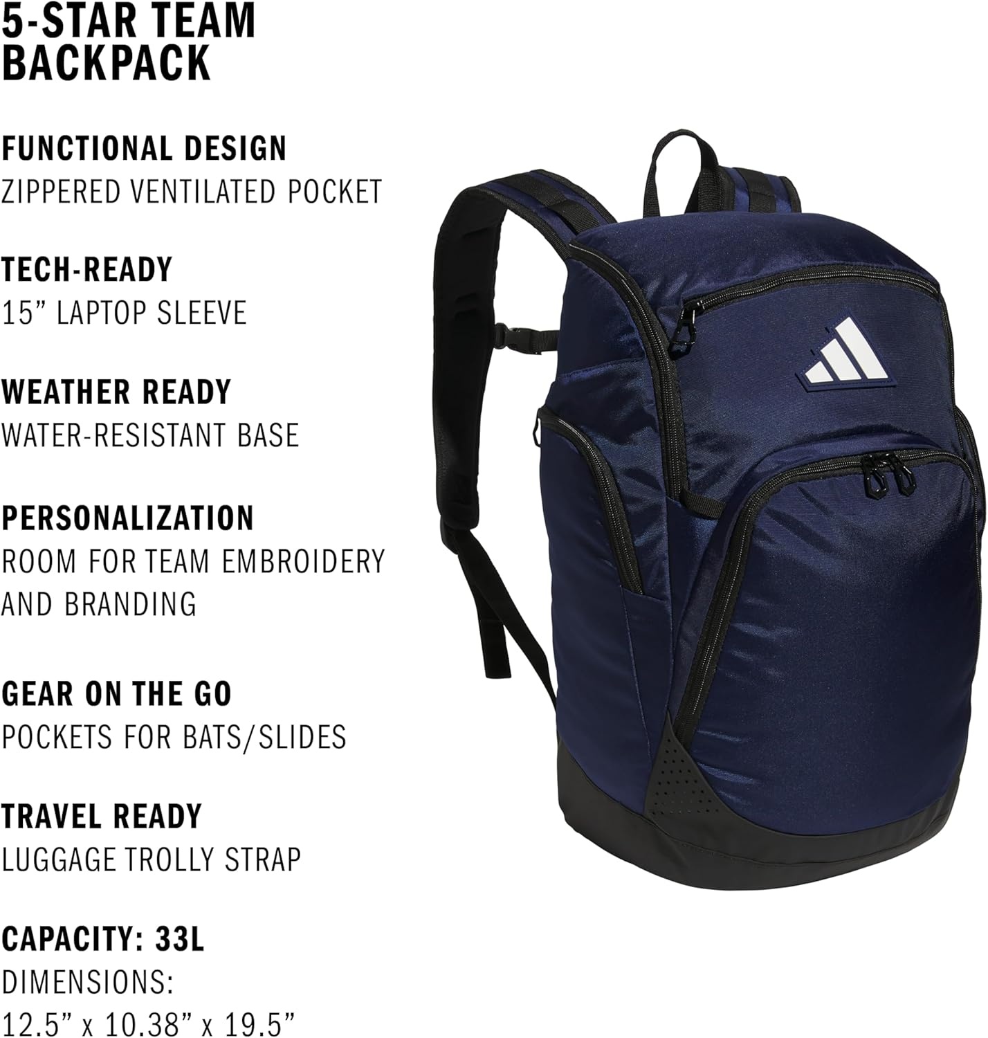 image:imageadidas 5Star Team Sports Backpack 33LTeam Navy Blue 2