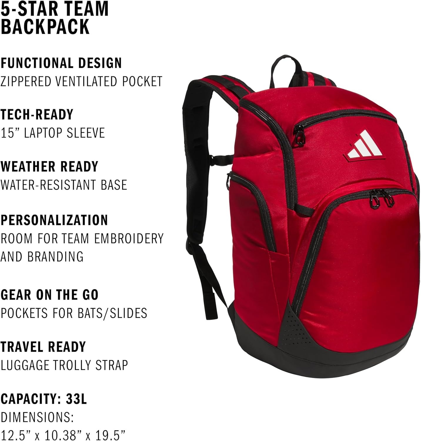 image:imageadidas 5Star Team Sports Backpack 33LTeam Power Red 2