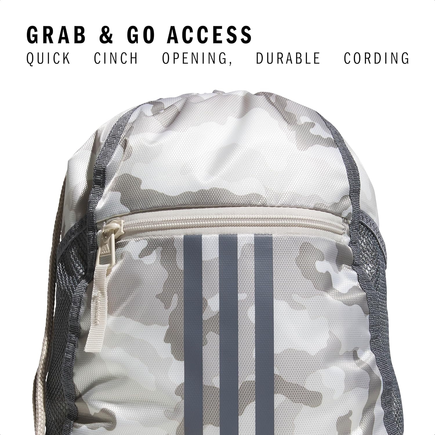 image:imageadidas Alliance Sackpack Drawstring Backpack for Sports Small Gym BagCamouflage Wonder BeigeOnix GreyAlumina Beige2