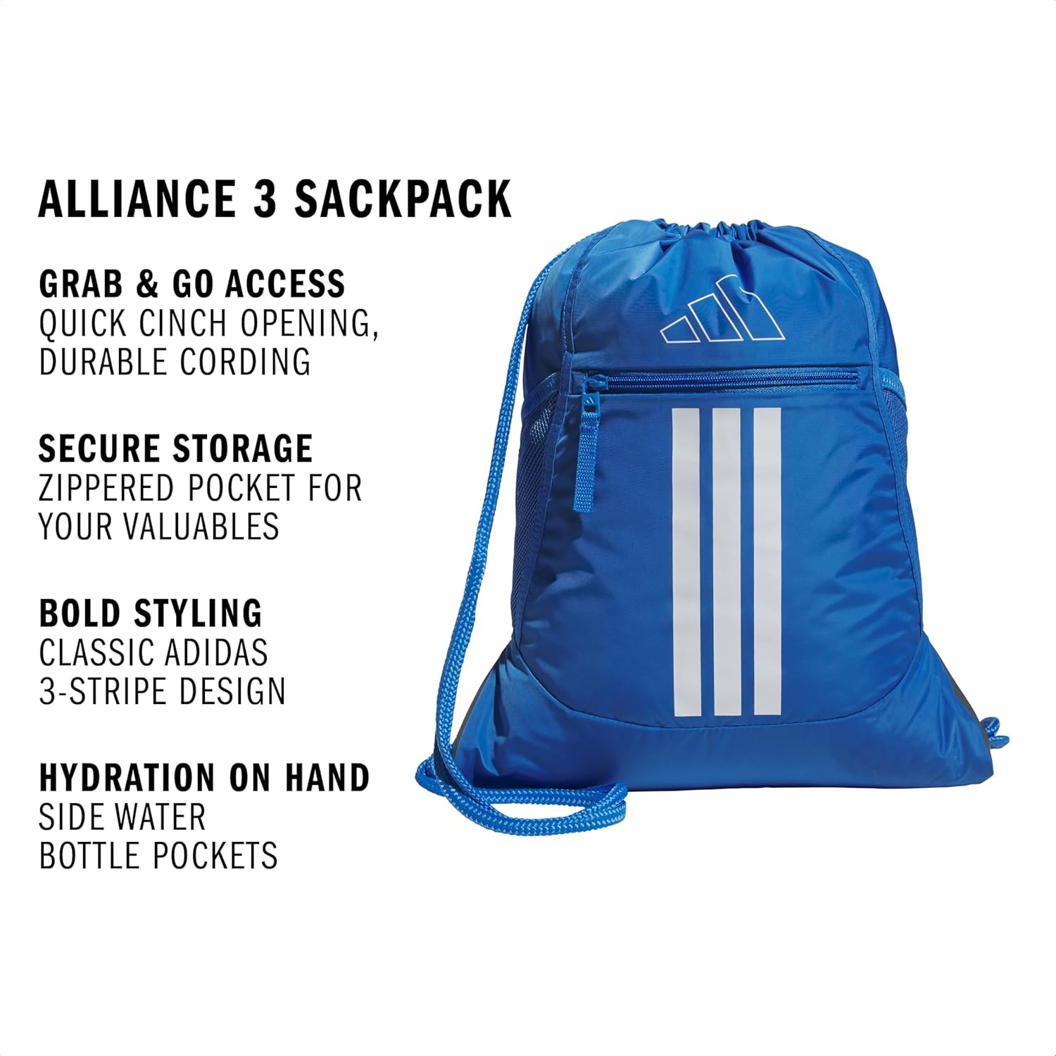 image:imageadidas Alliance Sackpack Drawstring Backpack for Sports Small Gym BagRay BlueWhite3