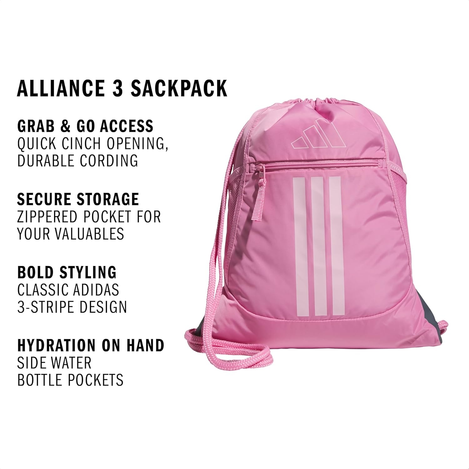 image:imageadidas Alliance Sackpack Drawstring Backpack for Sports Small Gym BagTropic BloomClear Pink3