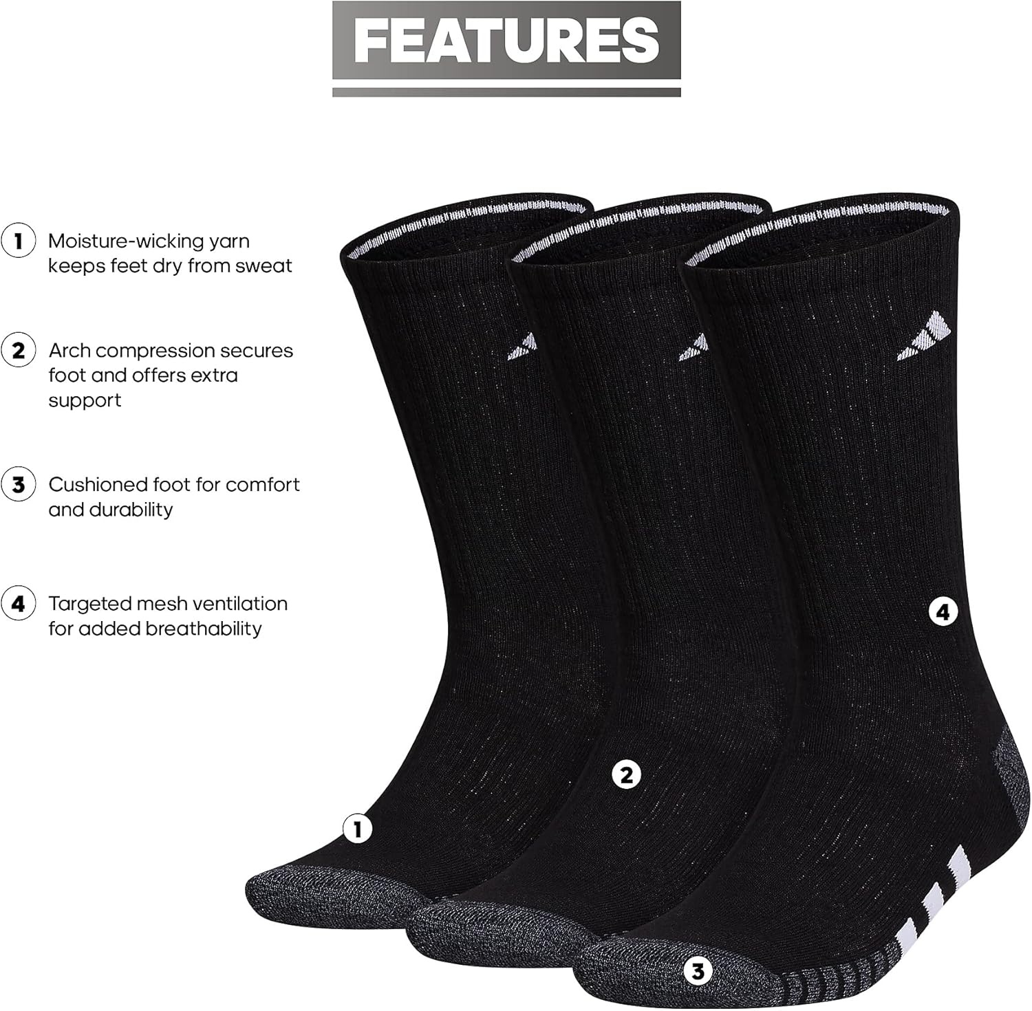 image:imageadidas Cushioned Crew Socks 3PairBlackOnix GreyWhite3