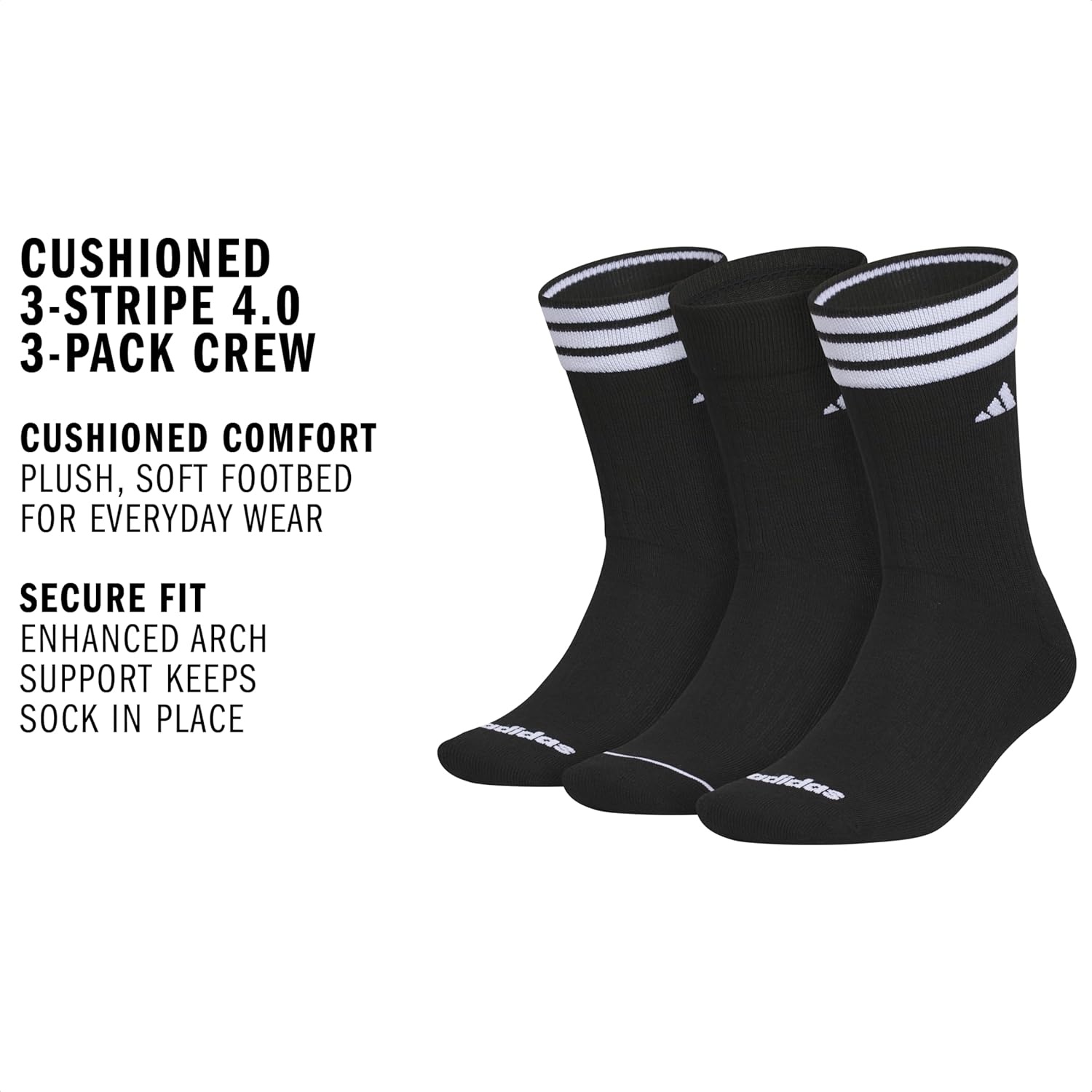 image:imageadidas Cushioned Crew Socks 3PairBlackWhite3stripe3
