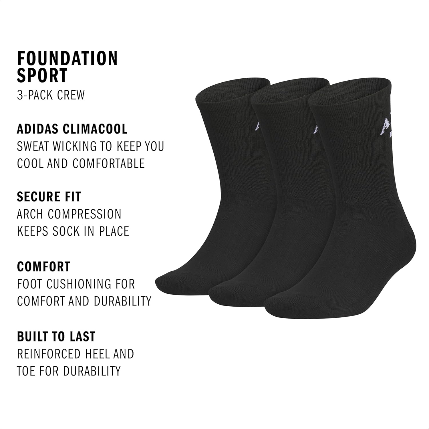 image:imageadidas Cushioned Crew Socks 3PairBlackWhiteFoundation