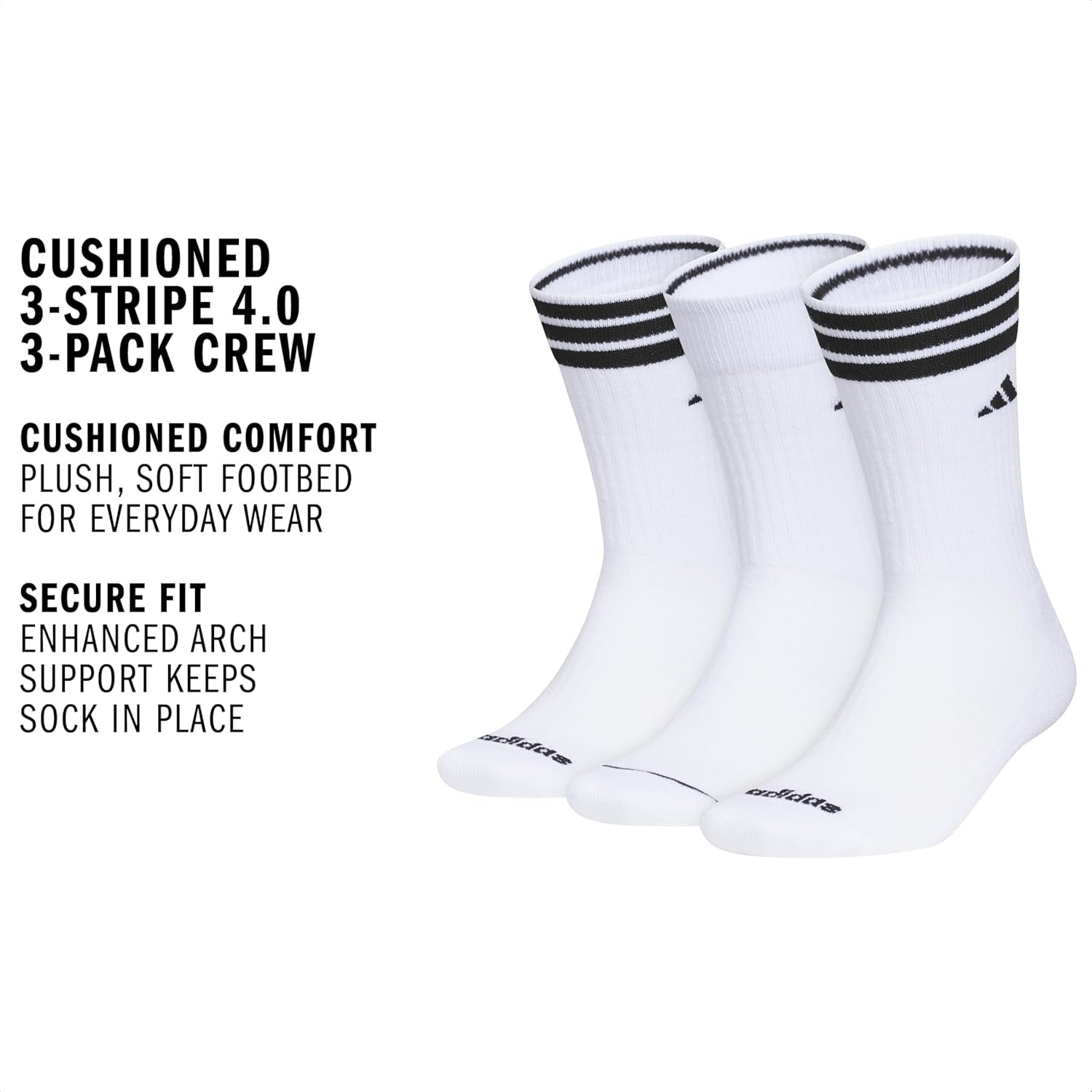 image:imageadidas Cushioned Crew Socks 3PairWhiteBlack3stripe3