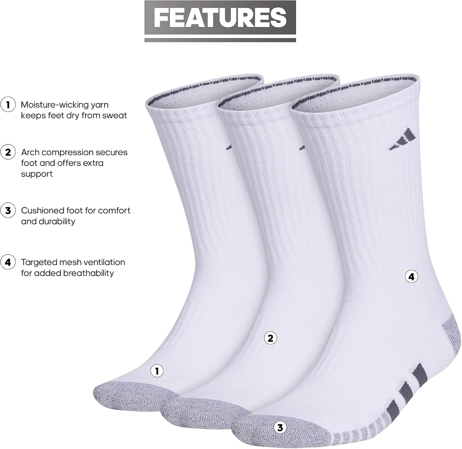 image:imageadidas Cushioned Crew Socks 3PairWhiteGreyOnix Grey3