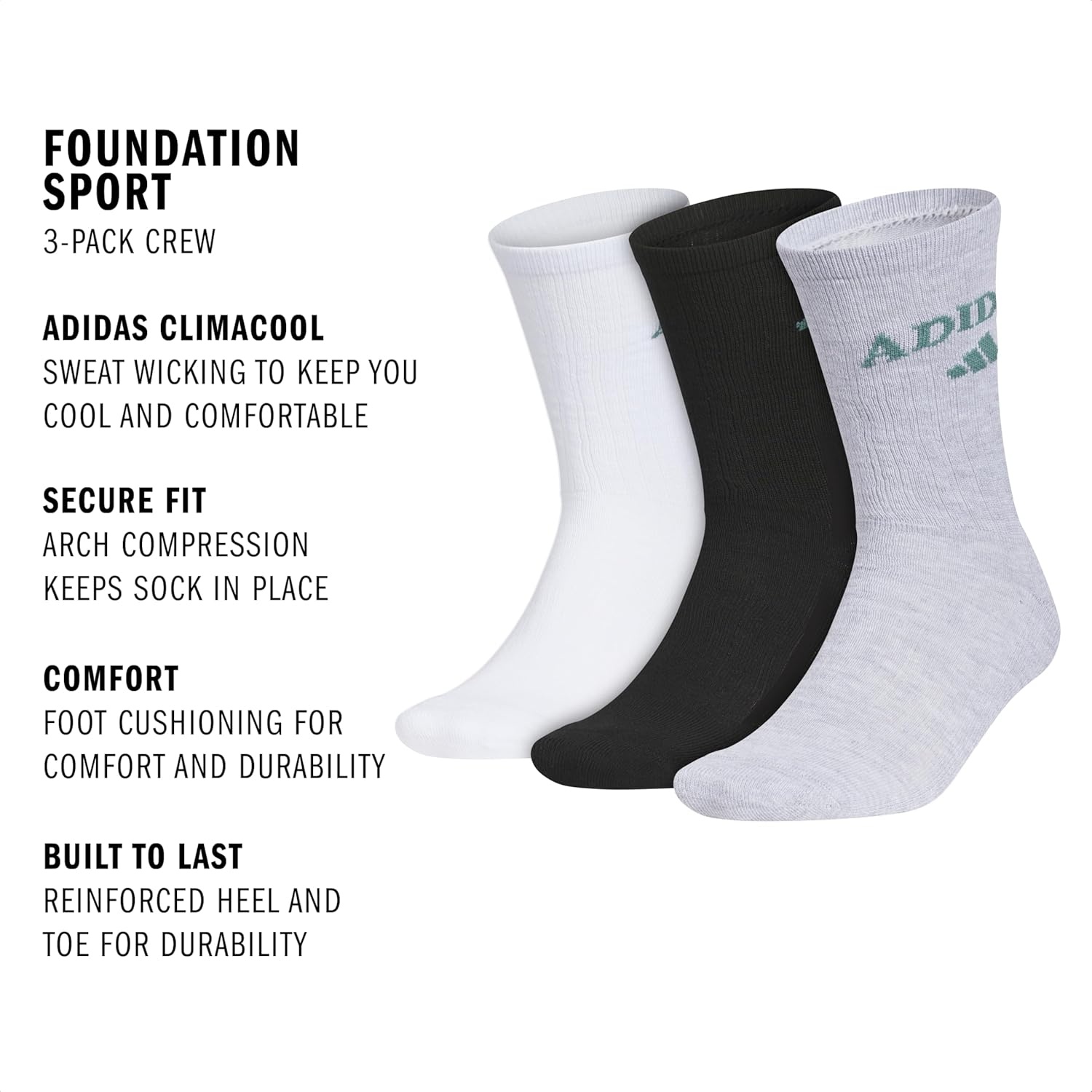 image:imageadidas Cushioned Crew Socks 3PairWhitePreloved Teal GreenBlackFoundation