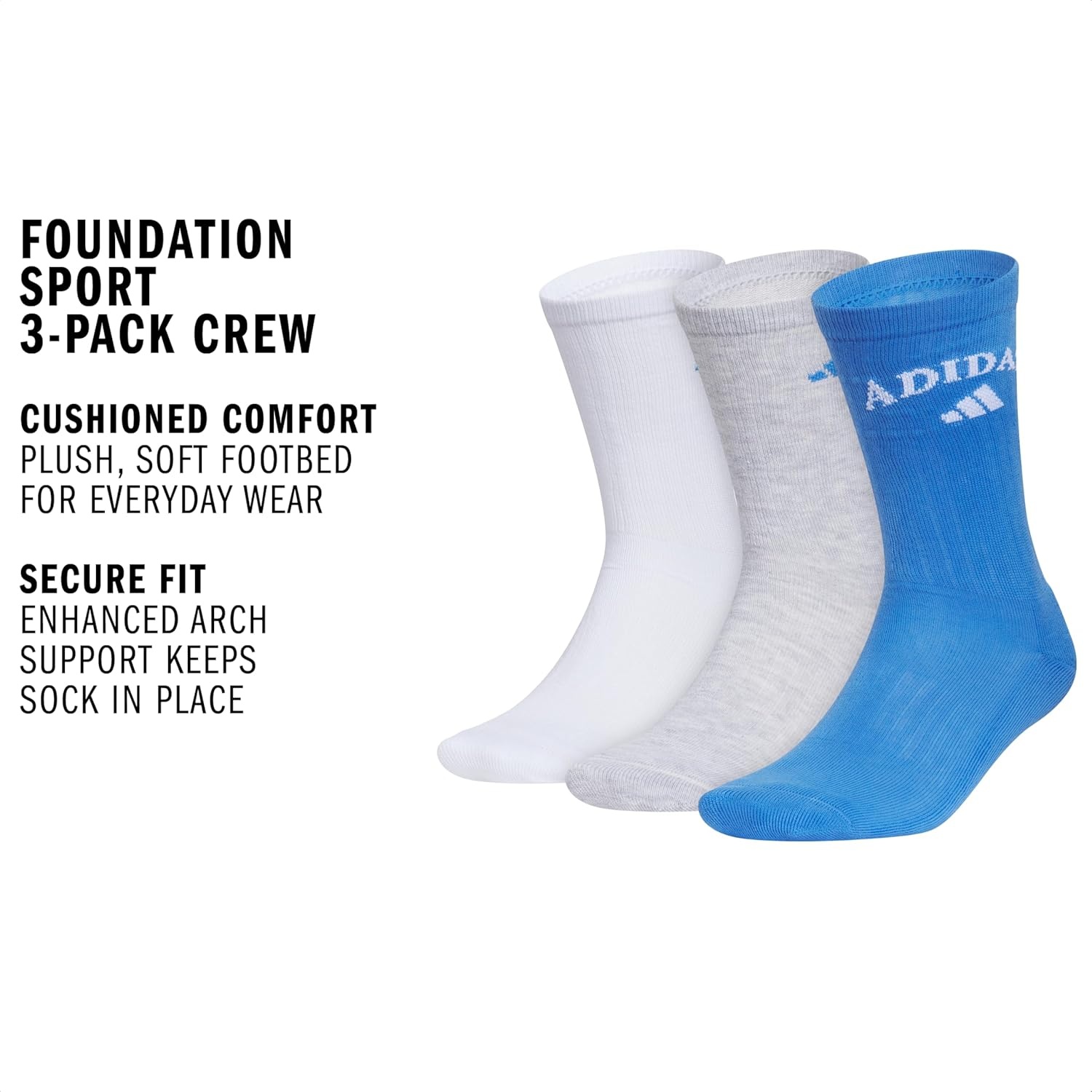 image:imageadidas Cushioned Crew Socks 3PairWhiteRay BlueCool Light HeatherFoundation