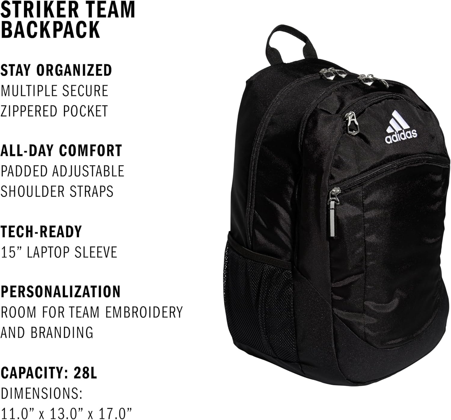 image:imageadidas Striker 3 Team Sports Backpack Daypack for Sports Gym Travel 36LBlackWhite