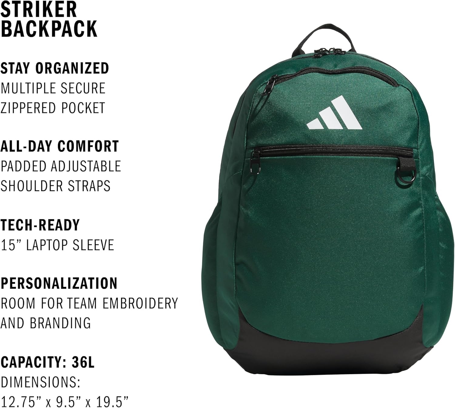 image:imageadidas Striker 3 Team Sports Backpack Daypack for Sports Gym Travel 36LDark Green
