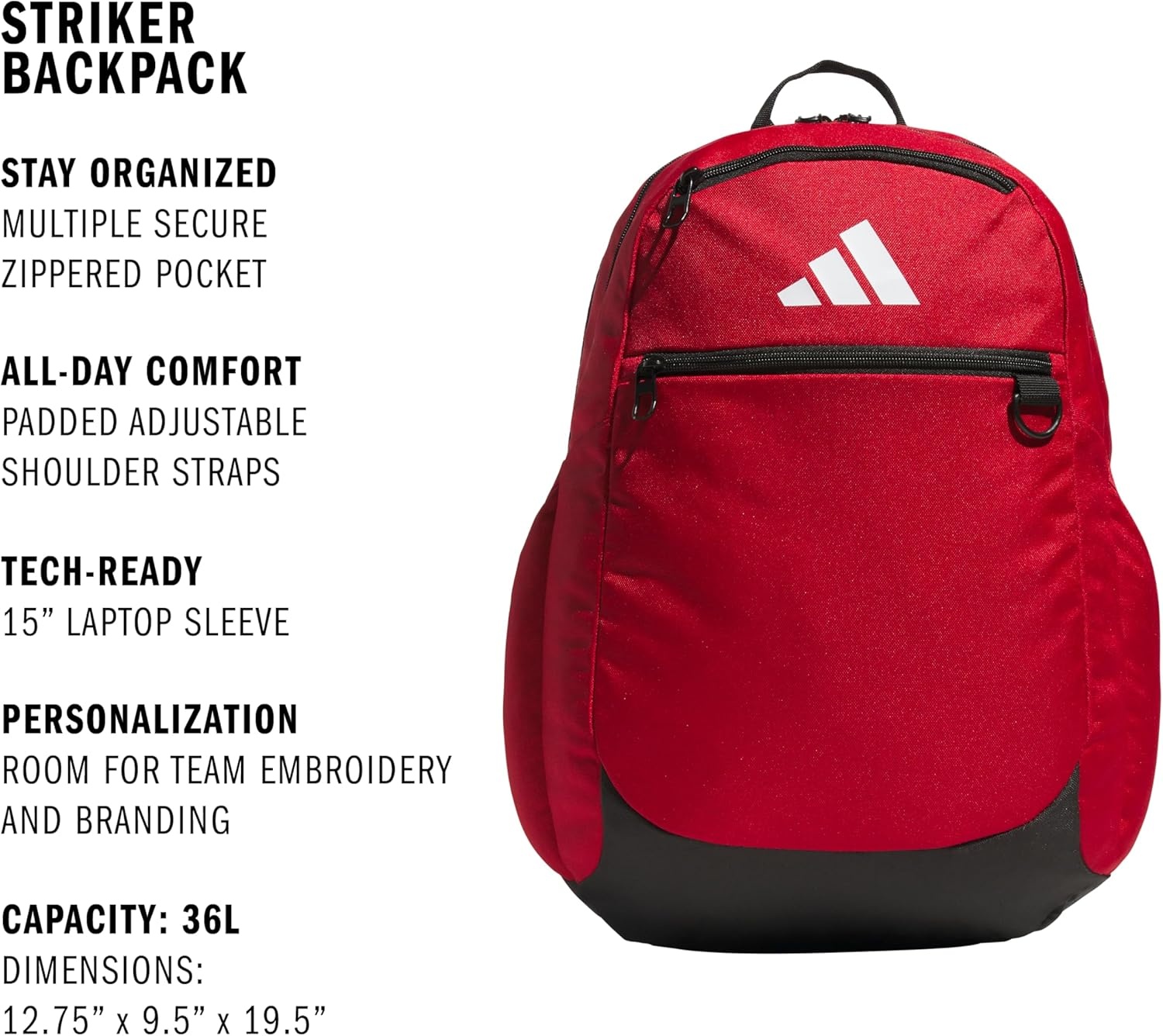 image:imageadidas Striker 3 Team Sports Backpack Daypack for Sports Gym Travel 36LPower Red