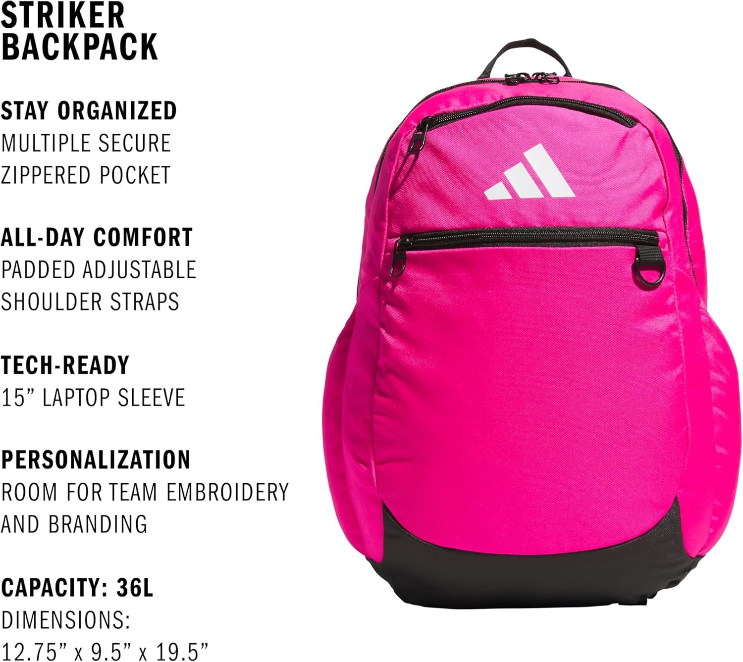 image:imageadidas Striker 3 Team Sports Backpack Daypack for Sports Gym Travel 36LShock Pink