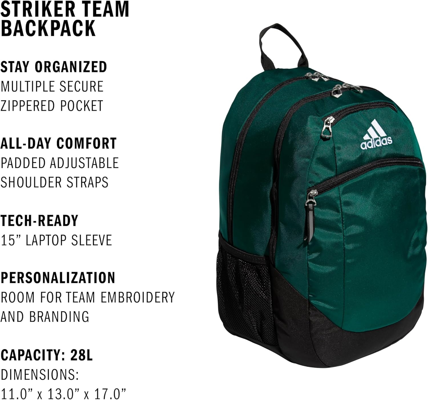 image:imageadidas Striker 3 Team Sports Backpack Daypack for Sports Gym Travel 36LTeam Dark GreenBlackWhite