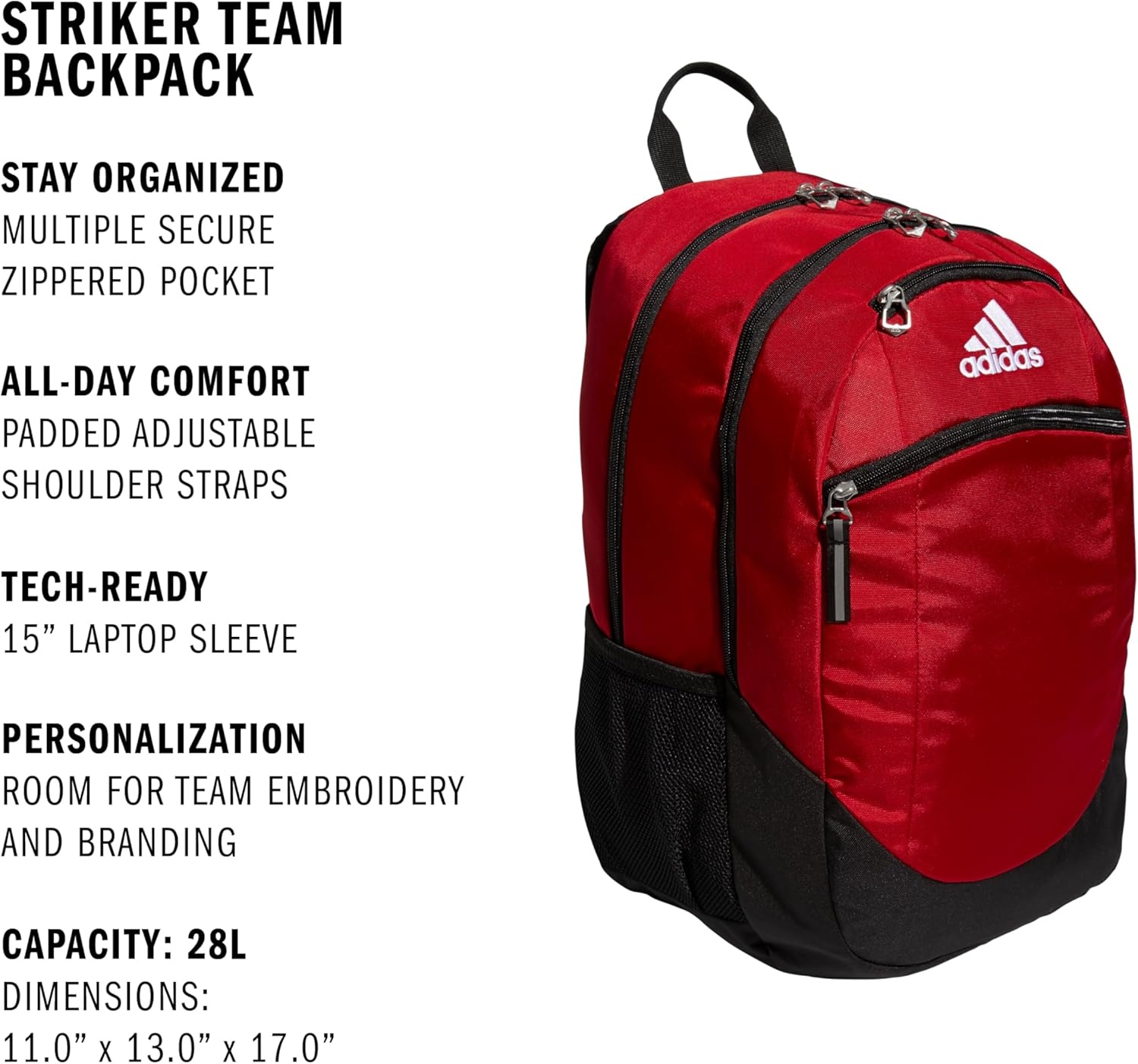 image:imageadidas Striker 3 Team Sports Backpack Daypack for Sports Gym Travel 36LTeam Power RedBlackWhite