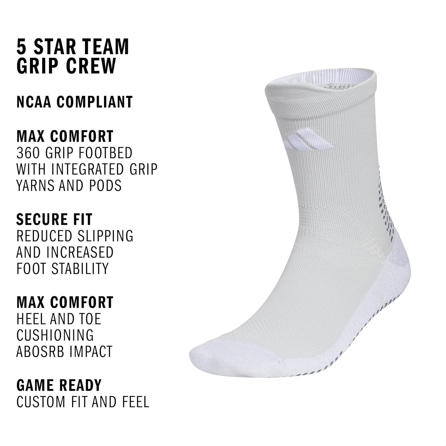 image:imageadidas Unisex 5Star Silicone Grip Crew Socks 1 Pair for Training and Multiple SportsLight GreyOnix GreyWhite