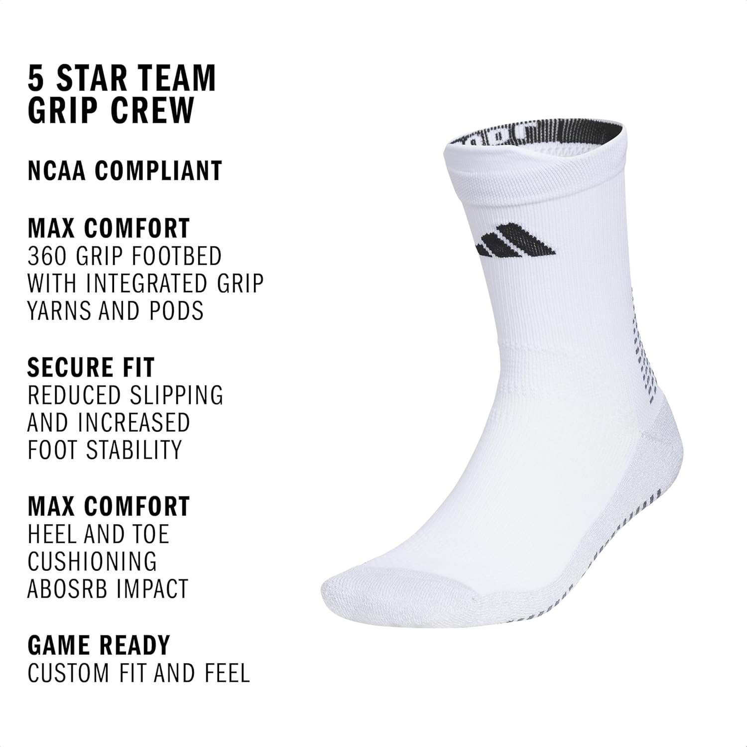 image:imageadidas Unisex 5Star Silicone Grip Crew Socks 1 Pair for Training and Multiple SportsWhiteBlack