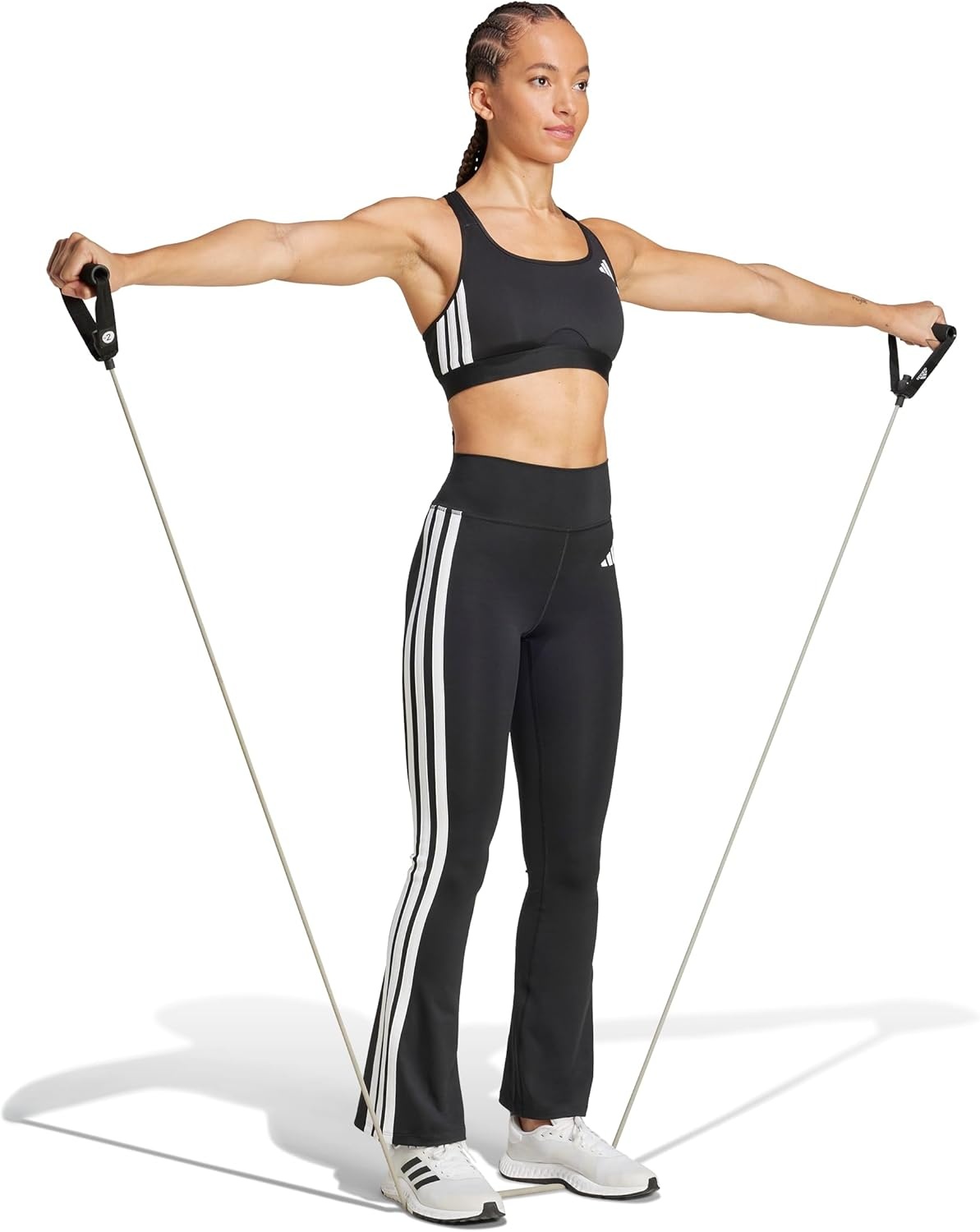 image:imageadidas Womens Optime Essentials 3Stripes Flared Training LeggingsBlackWhite