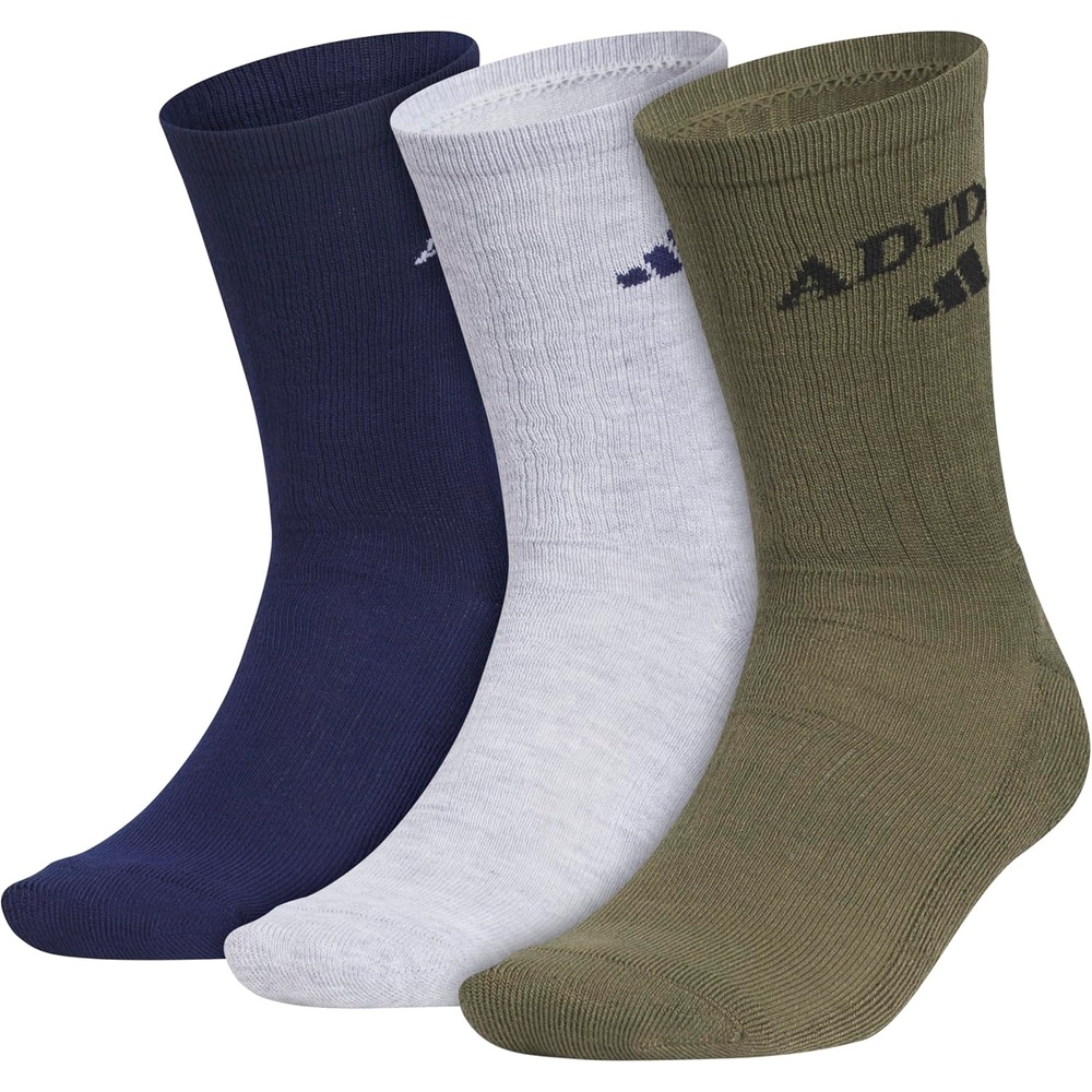 image:imageadidas Cushioned Crew Socks 3PairDark BlueCool Light HeatherOlive Strata GreenFoundation