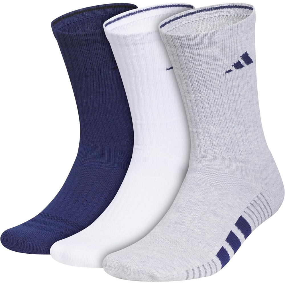 image:imageadidas Cushioned Crew Socks 3PairDark BlueWhiteCool Light Heather4