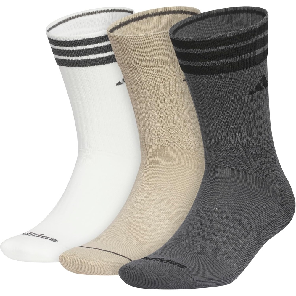 image:imageadidas Cushioned Crew Socks 3PairOff WhiteWonder Cargo KhakiGrey Six3stripe3