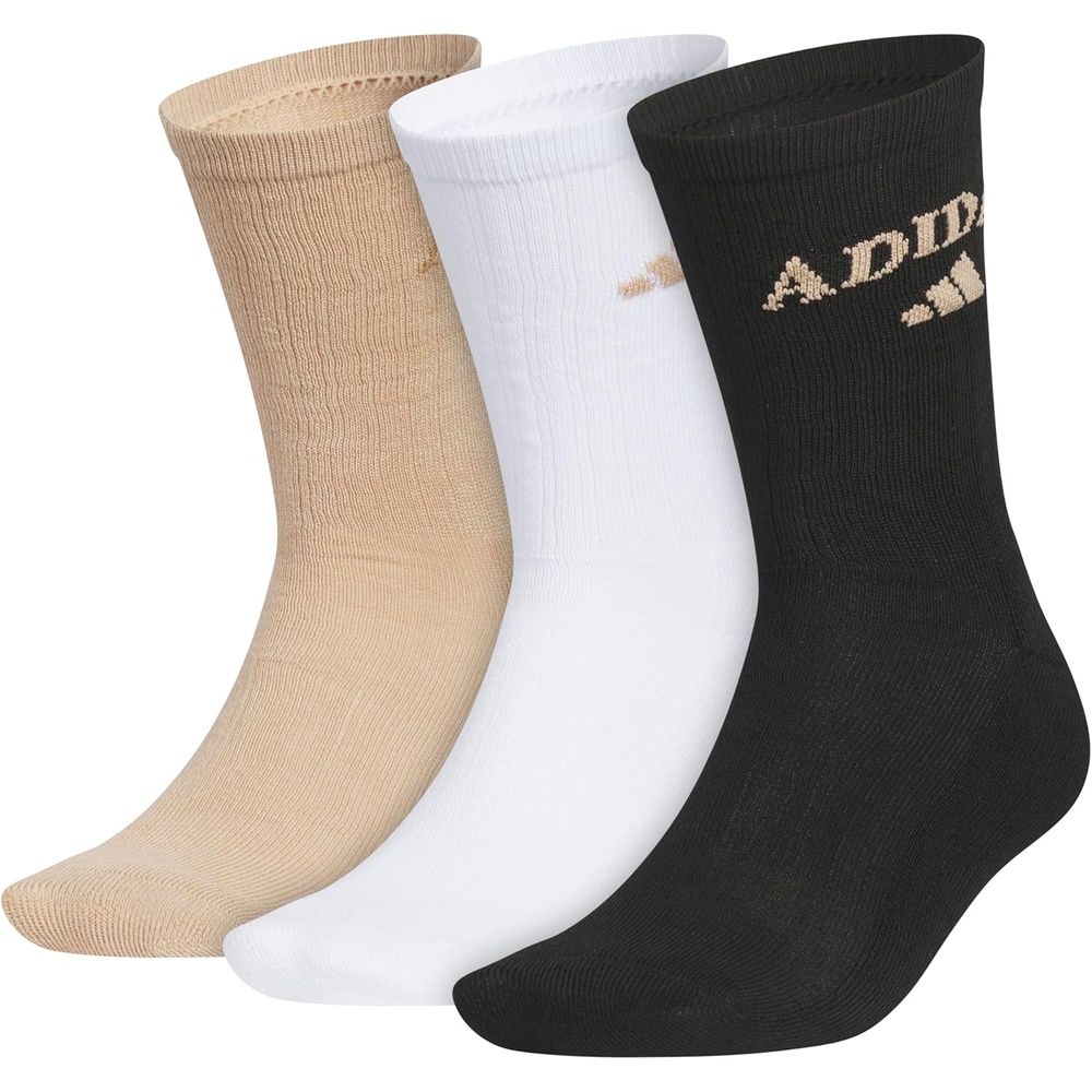image:imageadidas Cushioned Crew Socks 3PairWarm Sandstone BeigeWhiteBlackFoundation
