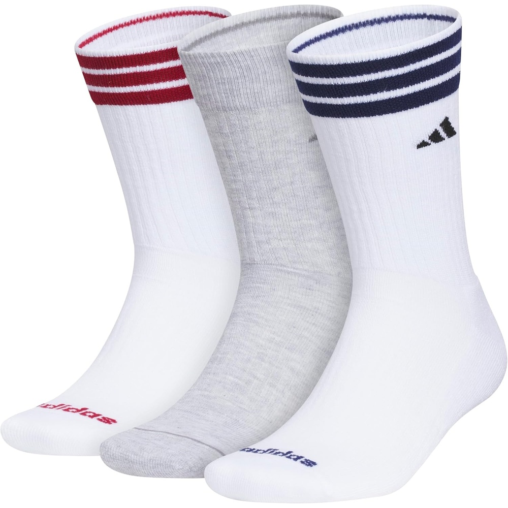 image:imageadidas Cushioned Crew Socks 3PairWhiteActive MaroonDark Blue3stripe3