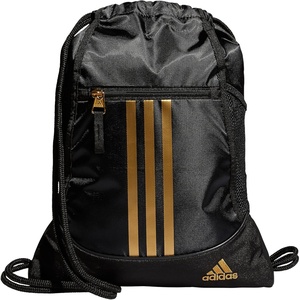 adidas Alliance Sackpack – Drawstring Backpack for Sports, Small Gym Bag(Black/Gold Metallic/2)