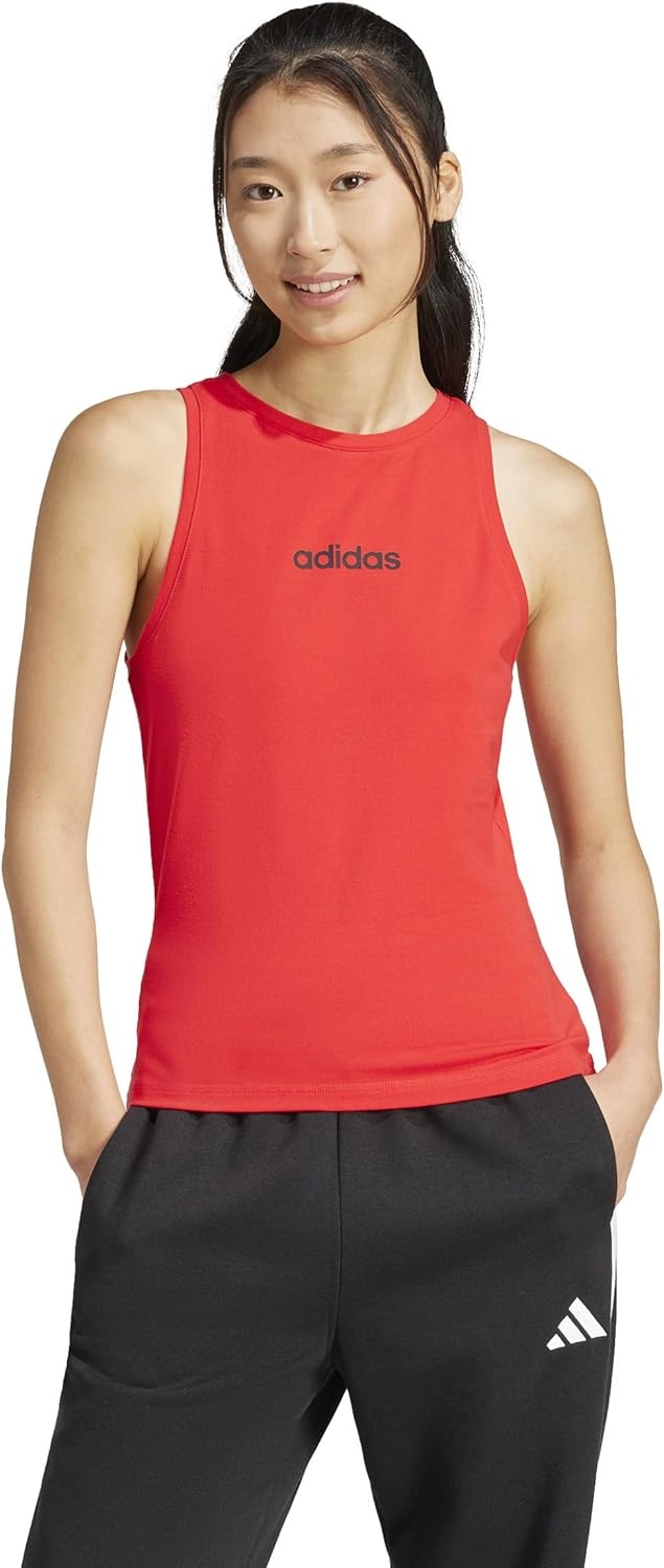 image:imageAdidas Womens Essentials Linear Slim Cotton Tank TopPure RubyBlack