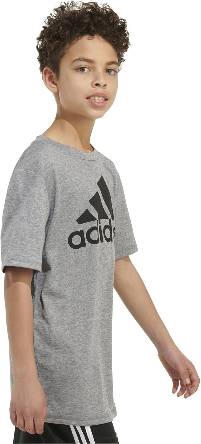 image:imageadidas Boys Stay Dry Climalite Short Sleeve TShirtCharcoal Grey Heather
