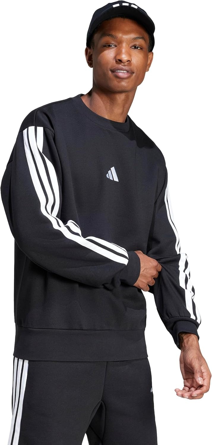 image:imageadidas Essentials Fleece 3Stripes SweatshirtBlackWhite