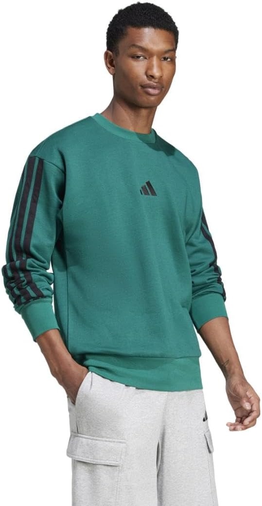 image:imageadidas Essentials Fleece 3Stripes SweatshirtCollegiate GreenBlack