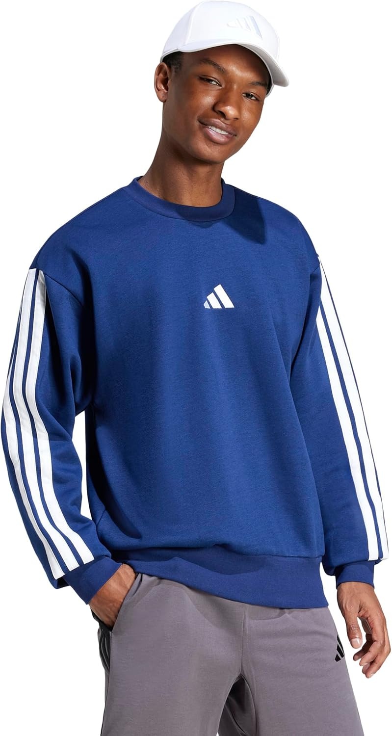 image:imageadidas Essentials Fleece 3Stripes SweatshirtDark BlueWhite