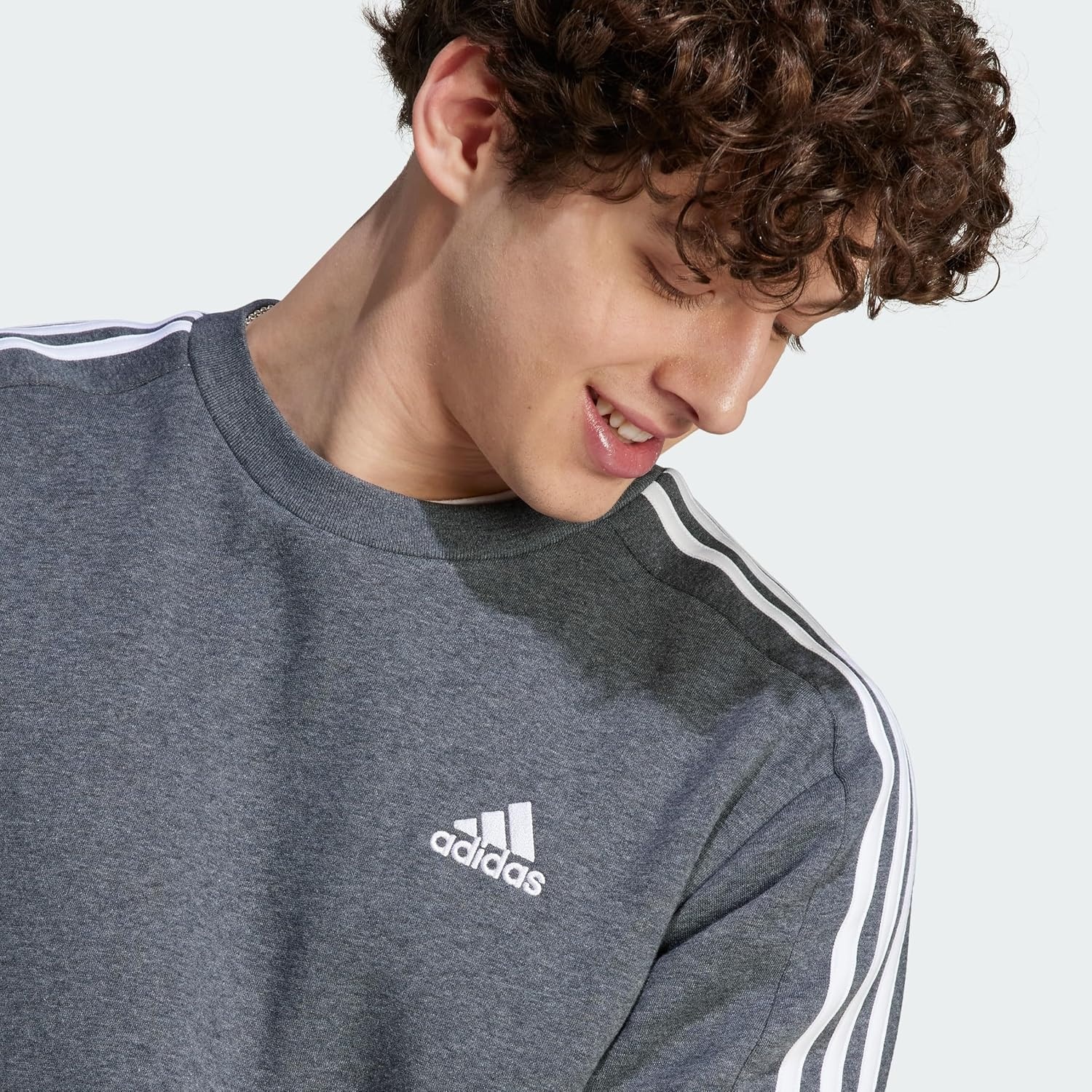 image:imageadidas Essentials Fleece 3Stripes SweatshirtDark Grey Heather
