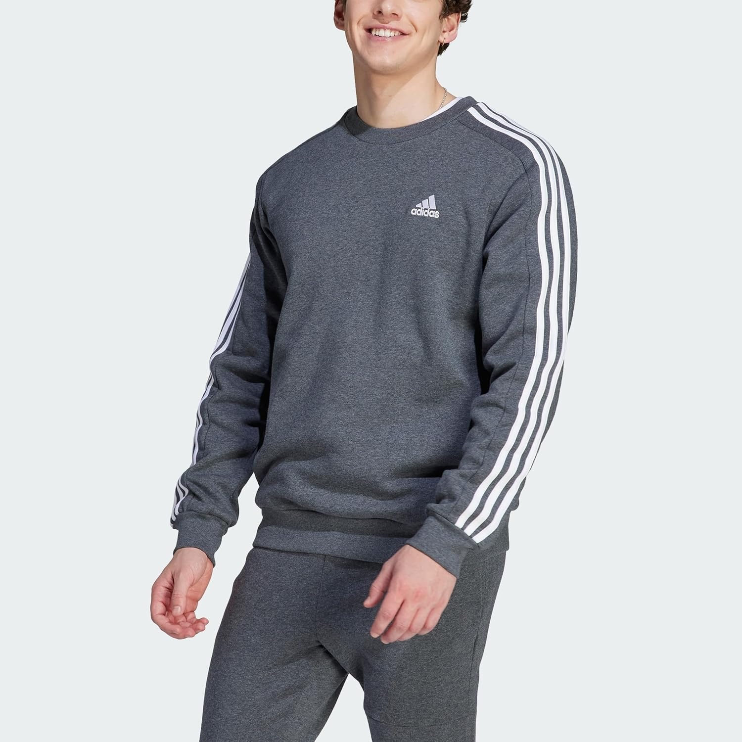 image:imageadidas Essentials Fleece 3Stripes SweatshirtDark Grey Heather