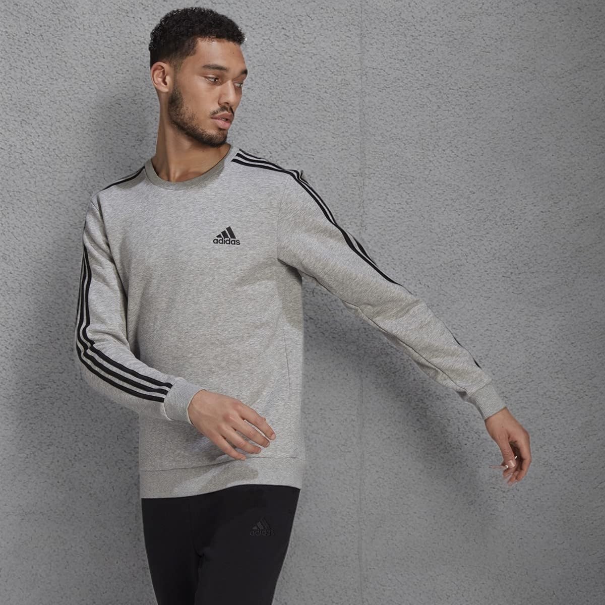 image:imageadidas Essentials Fleece 3Stripes SweatshirtMedium Grey HeatherBlack