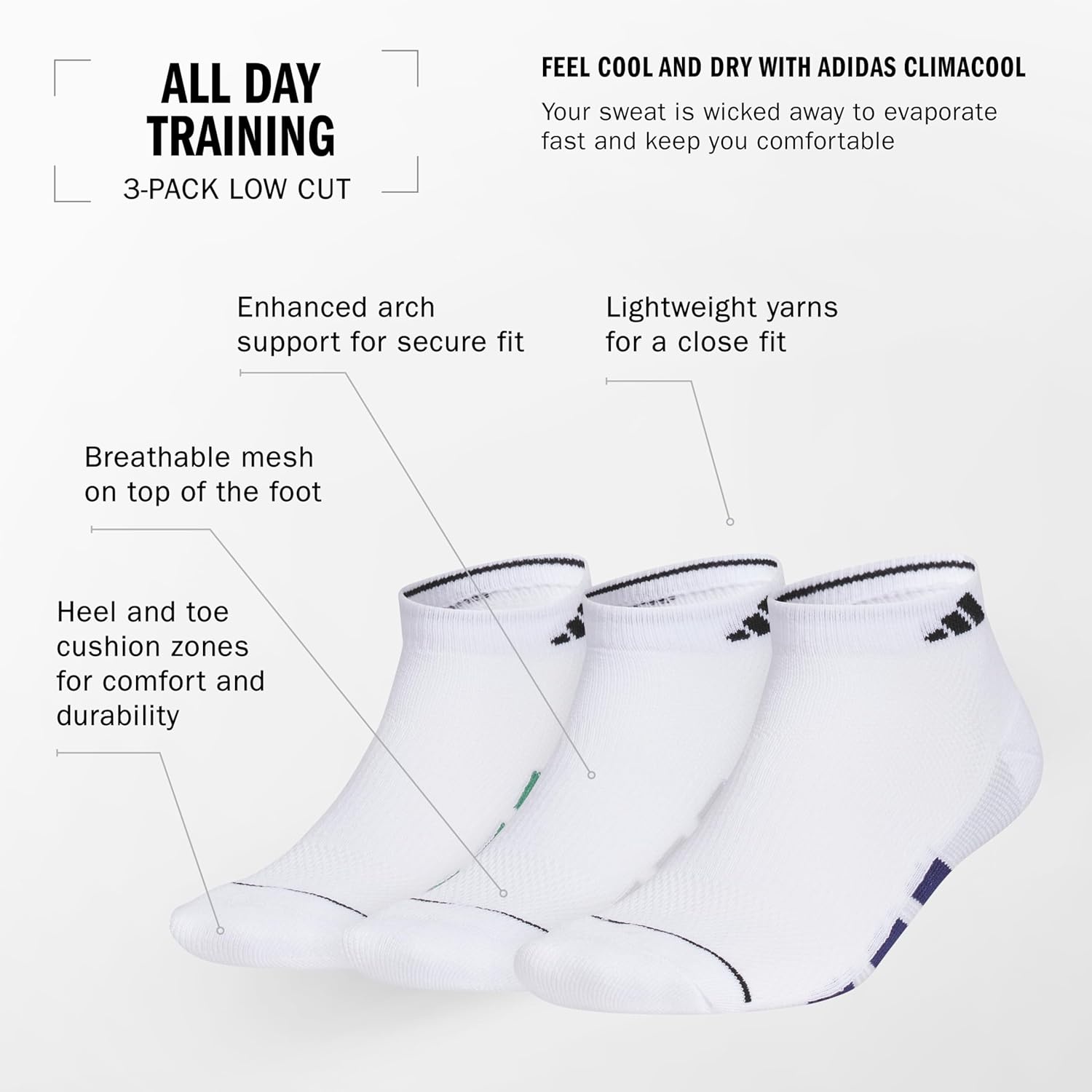 image:imageadidas Mens All Day Training Low Cut Ankle Socks 3 Pairs Lightweight PerformanceOlive Strata GreenWonder Alumina GreyOnix Grey
