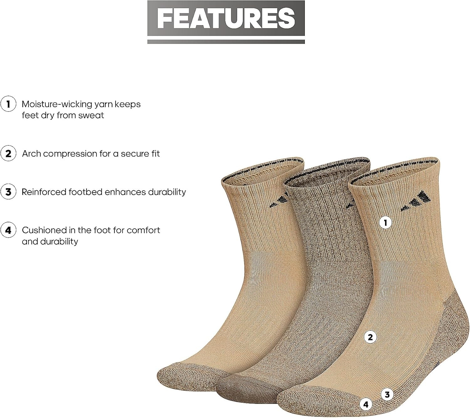 image:imageadidas Mens Cushioned X Socks 3 Pairs Multiple Heights Durable amp ComfortableBeige ToneBlanch CargoBlackMidcrew3