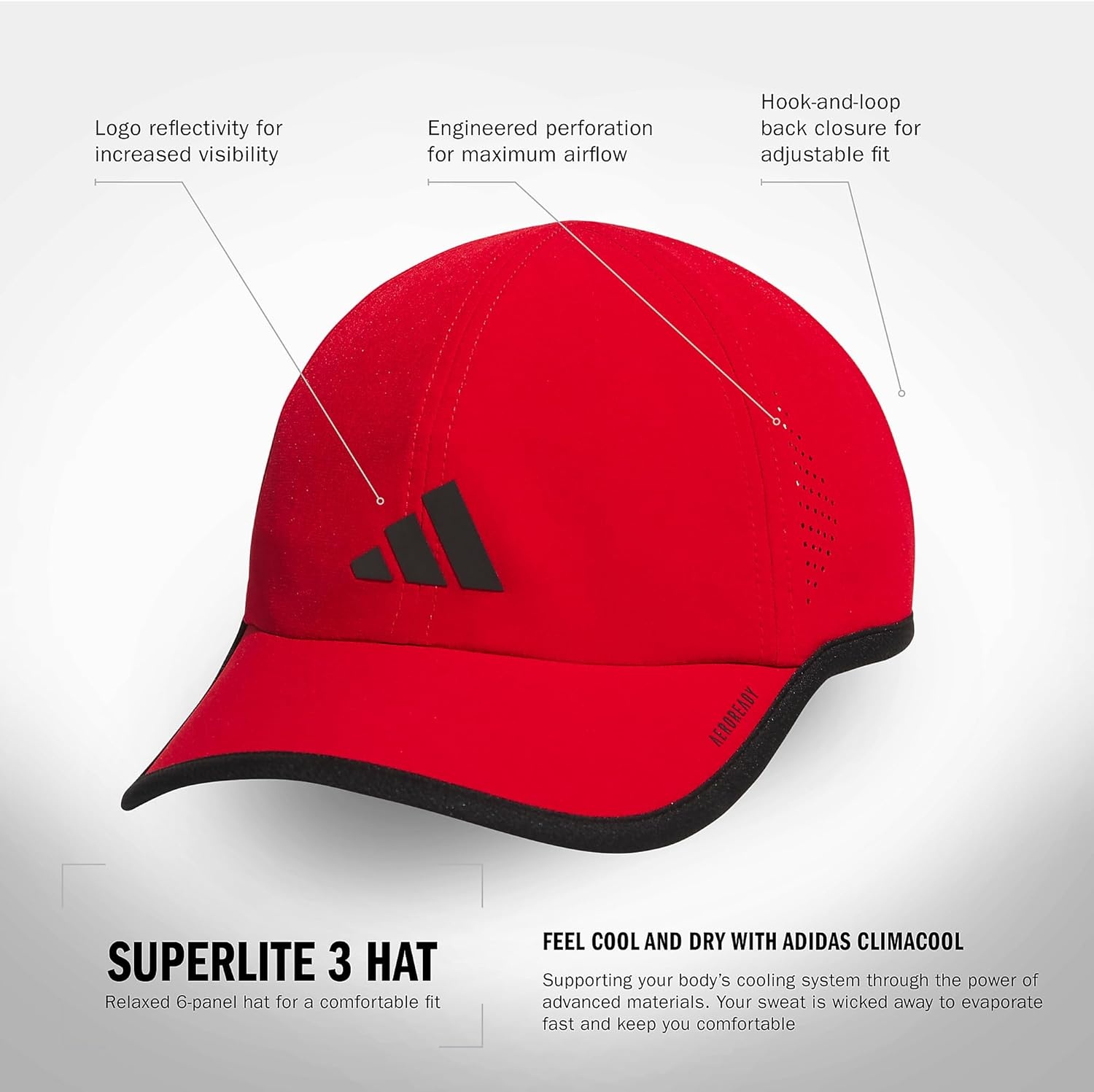 image:imageadidas Mens Superlite Hat Lightweight MoistureWicking Cap for Workout and TrainingBetter ScarletBlack3