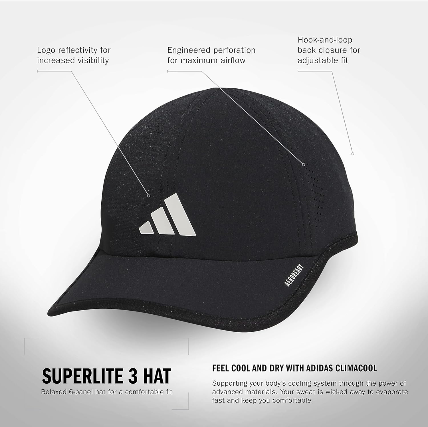 image:imageadidas Mens Superlite Hat Lightweight MoistureWicking Cap for Workout and TrainingBlackWhite3
