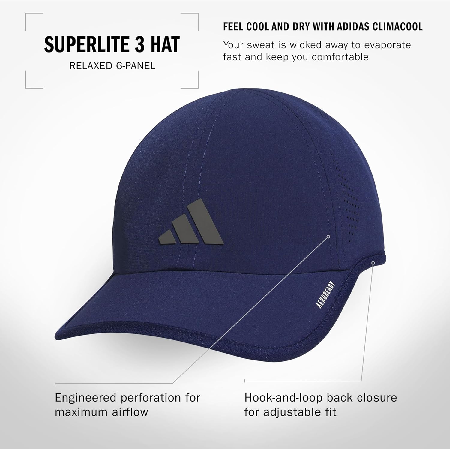 image:imageadidas Mens Superlite Hat Lightweight MoistureWicking Cap for Workout and TrainingDark BlueGrey Four3