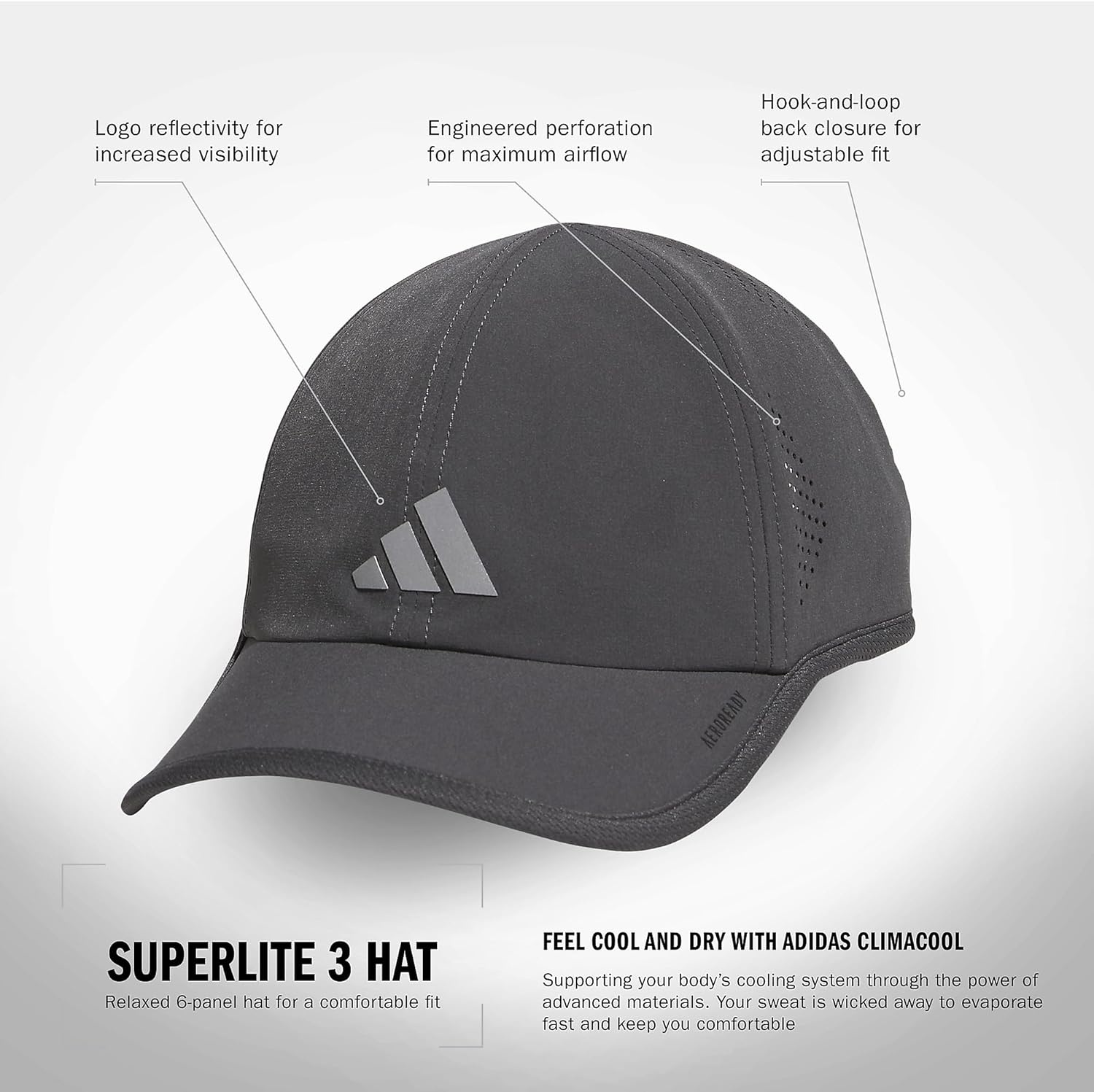 image:imageadidas Mens Superlite Hat Lightweight MoistureWicking Cap for Workout and TrainingGrey SixSilver Metallic3
