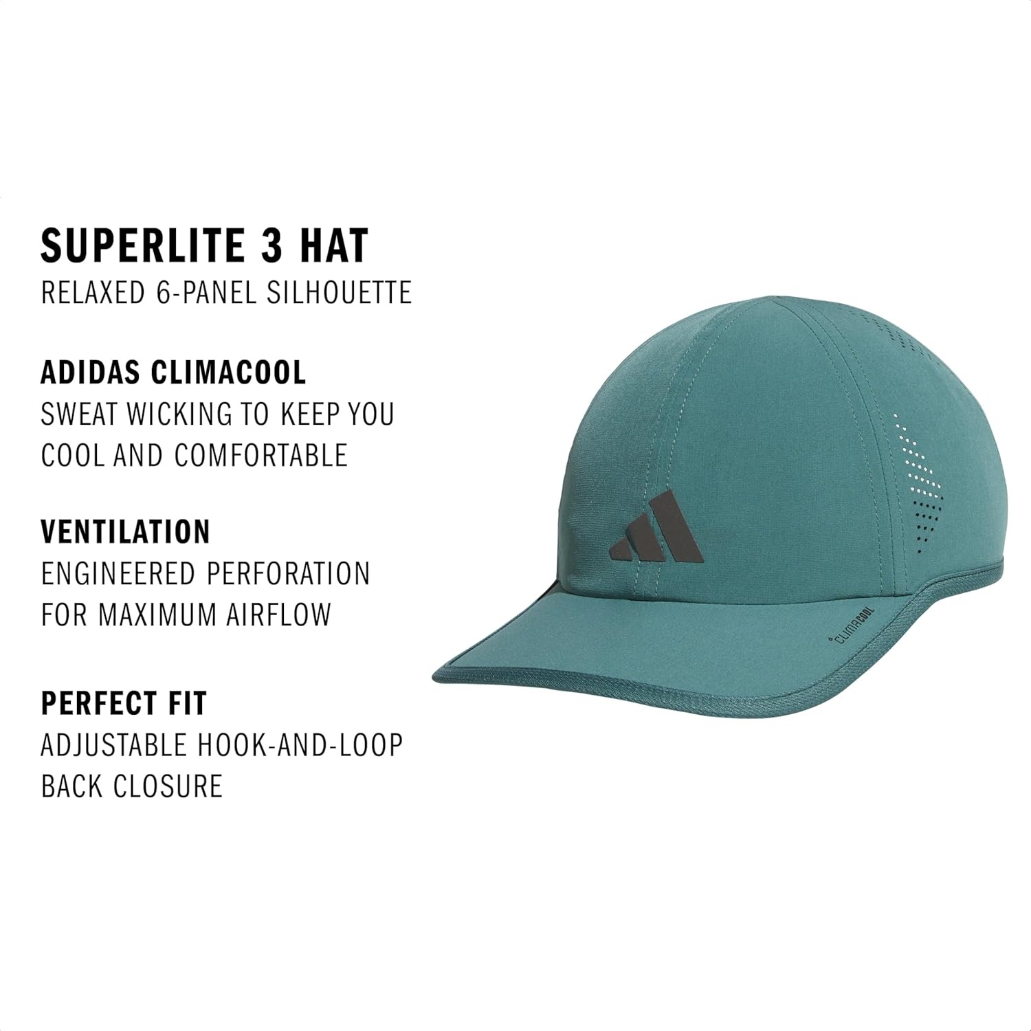 image:imageadidas Mens Superlite Hat Lightweight MoistureWicking Cap for Workout and TrainingPreloved Teal GreenBlack3