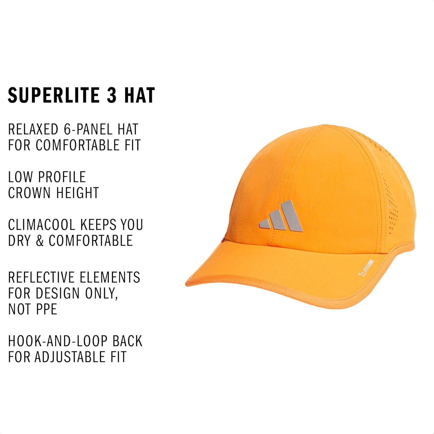 image:imageadidas Mens Superlite Hat Lightweight MoistureWicking Cap for Workout and TrainingPure OrangeSilver MetallicWhite3