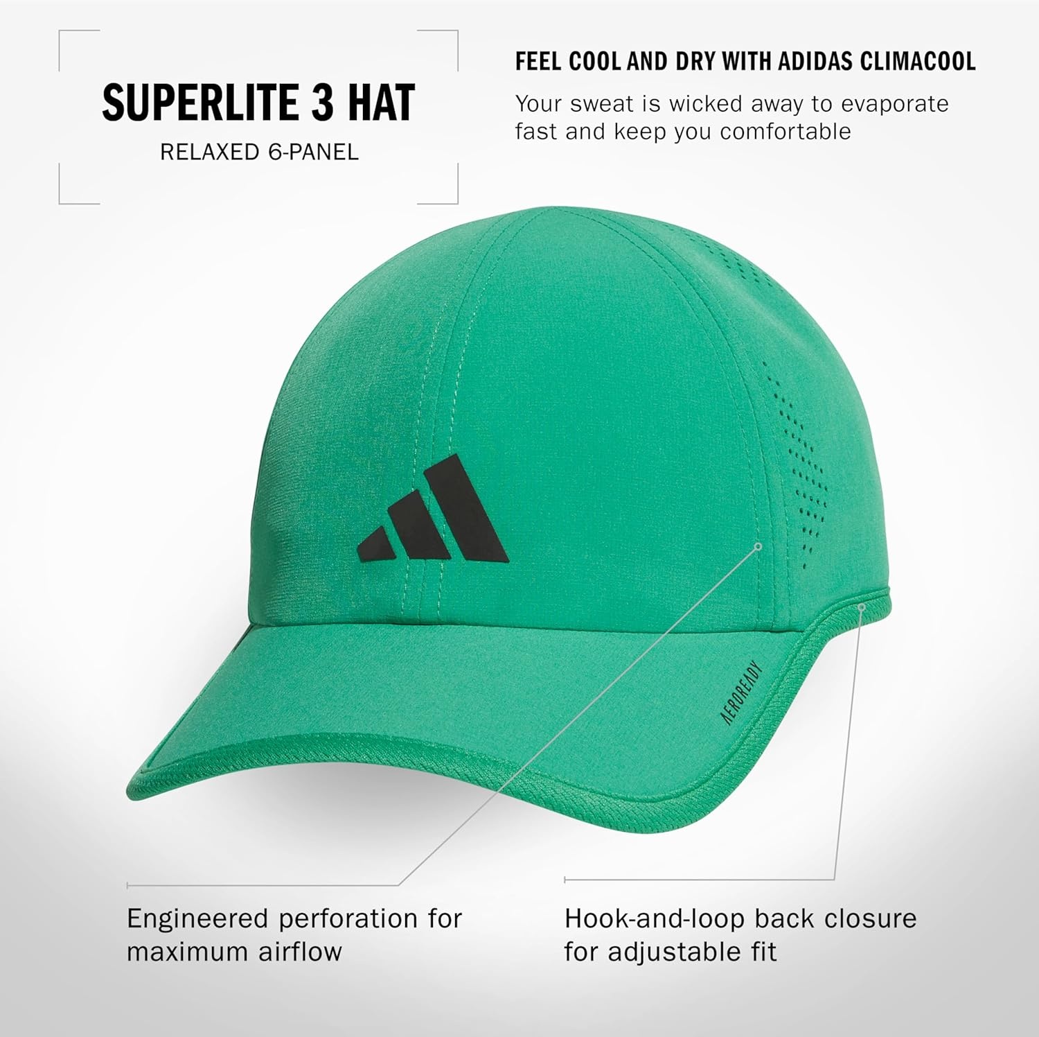 image:imageadidas Mens Superlite Hat Lightweight MoistureWicking Cap for Workout and TrainingSemi Court GreenBlack3