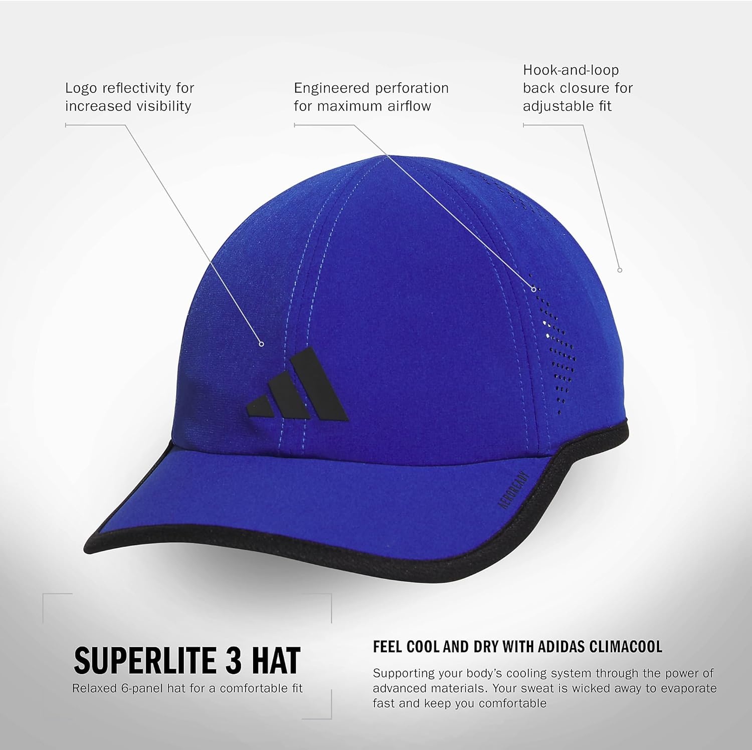 image:imageadidas Mens Superlite Hat Lightweight MoistureWicking Cap for Workout and TrainingSemi Lucid BlueBlack3