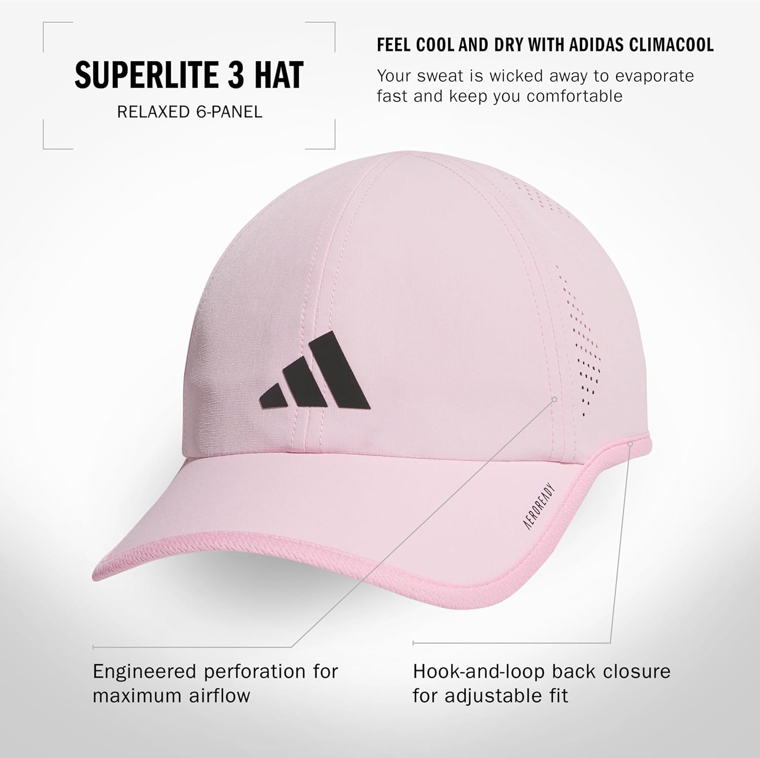image:imageadidas Mens Superlite Hat Lightweight MoistureWicking Cap for Workout and TrainingTrue PinkBlack3