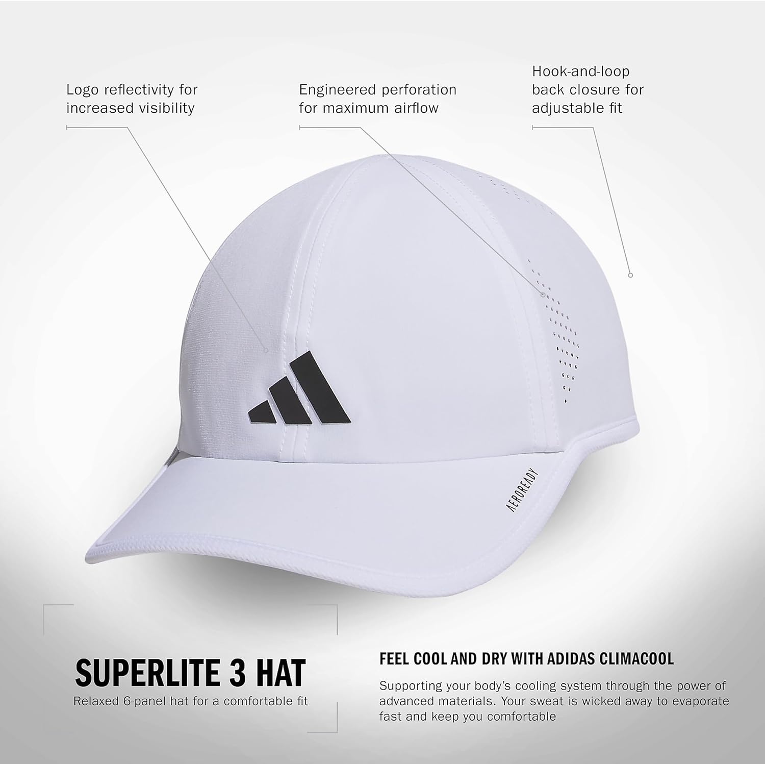 image:imageadidas Mens Superlite Hat Lightweight MoistureWicking Cap for Workout and TrainingWhiteBlack3